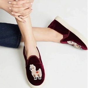 Soludos Burgundy Velvet Llama Sneakers Sz 6 US Slip-on